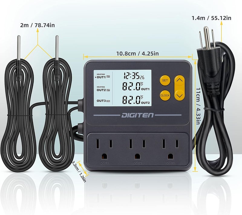 SENSTREE Reptile Temperature Controller, 3 Outlet Timer Thermostat for Grow Tent, Incubation, Snakes, Fish Tank, Heater, humidifiers, Ball Pythons, Bearded Dragon Tank - Image 4